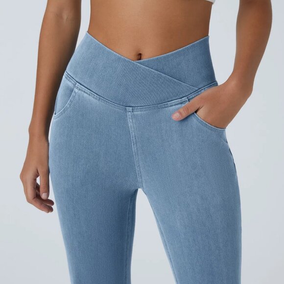 NWT‎ | Halara Flex™ High Waisted Crossover Pocket Washed Stretchy Denim Flare XL - Picture 2 of 6